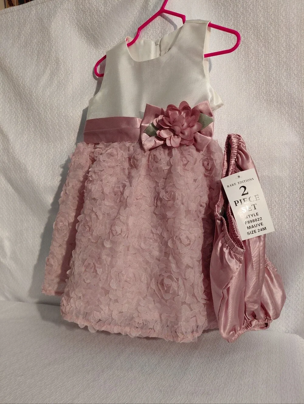 Rare Editions Girls Two Piece 24M White & Blush Pink Floral Party Dress with Bow
